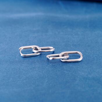 Silver Double Link Earrings, Paperclip Drop Hoop Earrings, 8 of 8