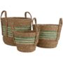 Straw And Corn Basket Green Stripe With Handles, thumbnail 2 of 3