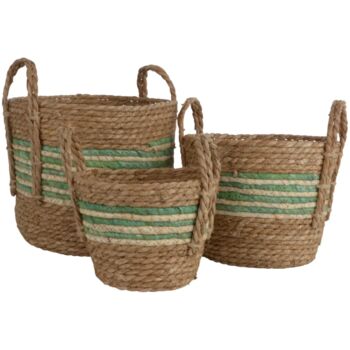 Straw And Corn Basket Green Stripe With Handles, 2 of 3