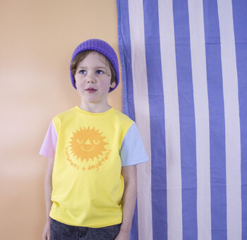 Sunshine Yellow Colour Block Organic Kid's T Shirt, 3 of 6