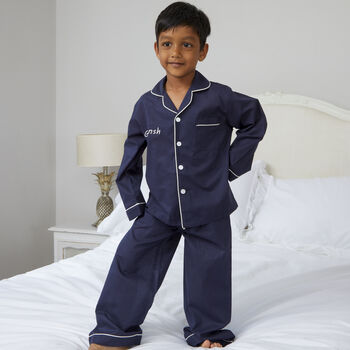 Boy's Personalised Navy Cotton Pyjamas, 8 of 10