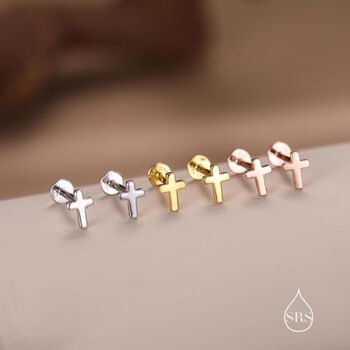 Sterling Silver Tiny Cross Earrings, 6 of 12