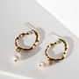 Biwa Freshwater Pearl Gold Ripple Earrings, thumbnail 3 of 5