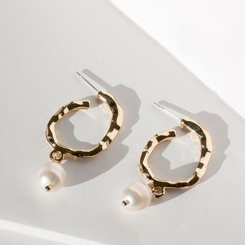 Biwa Freshwater Pearl Gold Ripple Earrings, 3 of 5