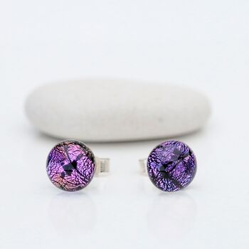 Large Purple Fused Glass Sterling Silver Stud Earrings, 4 of 8