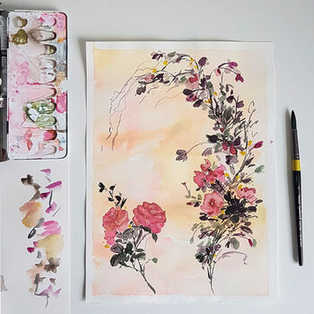 Cascading Pink Floral Original Watercolour, 2 of 3