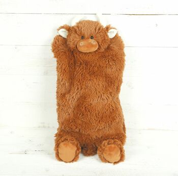 Highland Cow Brown Hot Water Bottle Pyjama Case With Bottle, 2 of 2