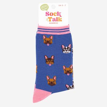 Women's Bamboo Socks Blue French Bulldogs, 4 of 4