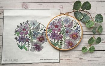 'Birdsong' Floral Linen Panel Embroidery Pattern Design, 9 of 10
