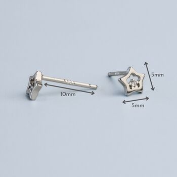 Sterling Silver Tiny Crystal Detail Star Earrings, 5 of 6