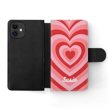 Personalised Leather Heart Design Wallet Flip Case, 4 of 9