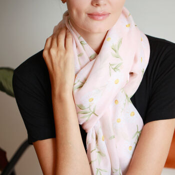 White Daisy Blossom Soft Pink Scarf, 4 of 7
