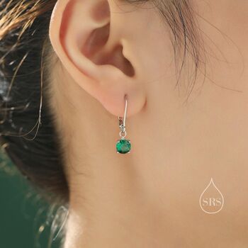 Emerald Green Cz Lever Back Hoop In Sterling Silver, 2 of 12