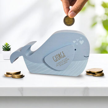 Personalised Whale Money Box With Engraved Message Keepsake Gift, 3 of 3