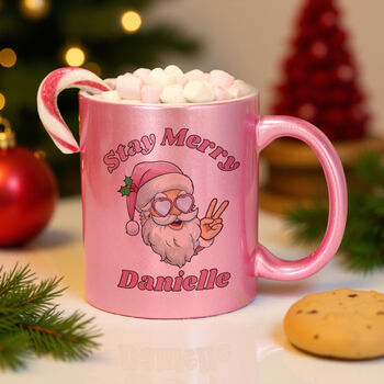 Personalised Stay Merry Santa Pink Mug, 3 of 4