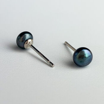 Sterling Silver Midnight Pearl Stud Earrings, 3 of 6