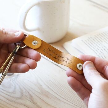 Personalised Hidden Message Leather Strap Keyring, 2 of 6