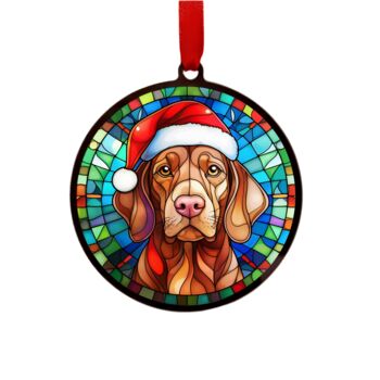 Vizsla In Santa Hat Suncatcher Decoration, 5 of 6