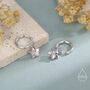 Sterling Silver Tiny Plumeria Flower Huggie Hoop Earrings, thumbnail 4 of 11