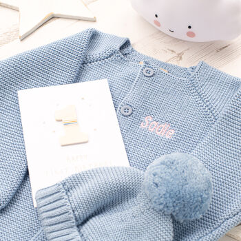 Baby Boys Blue Bubble Knitted Baby Cardigan, 6 of 11