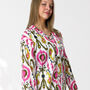 Ikat Print 100% Cotton Ladies Pyjamas In White And Pink, thumbnail 6 of 9