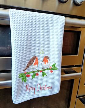 Robin Couple Christmas Tea Towel, 4 of 5