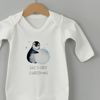 Personalised 1st Christmas Penguin Sleepsuit, 2 of 2