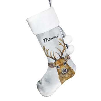 Personalised Stag Silver Grey Luxury Christmas Stocking, 4 of 4