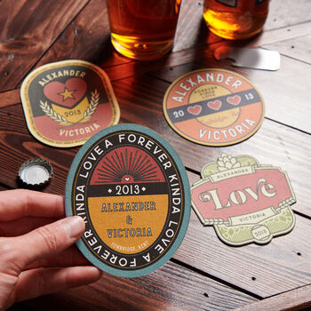 Set Of Four Personalised Couples Retro Style Beer Mats, 3 of 4