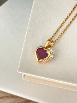 Red Garnet And White Topaz Heart Necklace, 2 of 3