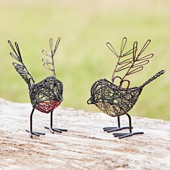 Set Of Two Small Wire Winged Robin Decorative Ornament, 2 of 5