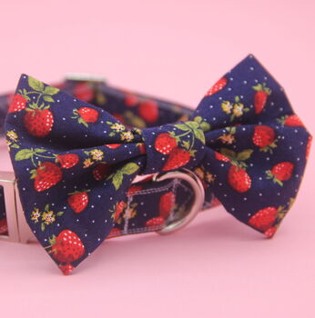 Navy Blue Strawberry Dog Bow Tie, 3 of 9