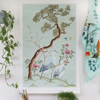 Pastel Chinoiserie Print Birds With Nature, 2 of 6