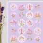 Unicorn Stickers, Children's 24 Sticker Sheet With Princess Fairytale Design, thumbnail 1 of 2