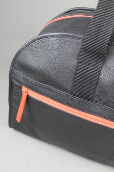 Black Leather Laptop Weekend Bag With Orange Zip, 7 of 9