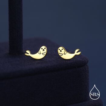 Seal Stud Earrings In Sterling Silver, 6 of 12