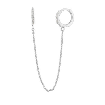 Sterling Silver Double Hoop Cz Chain Earring, 2 of 6