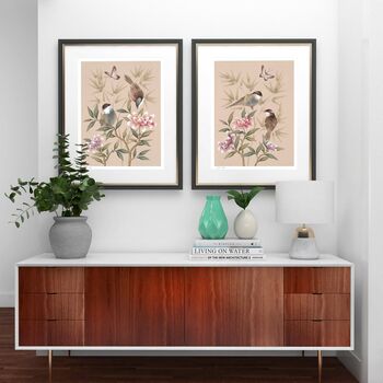 'Bonnie' Birds And Butterfly Chinoiserie Giclee Art, 8 of 9