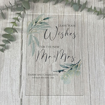 Botanical Personalised Leave Your Wishes Wedding Sign Clear, 3 of 6
