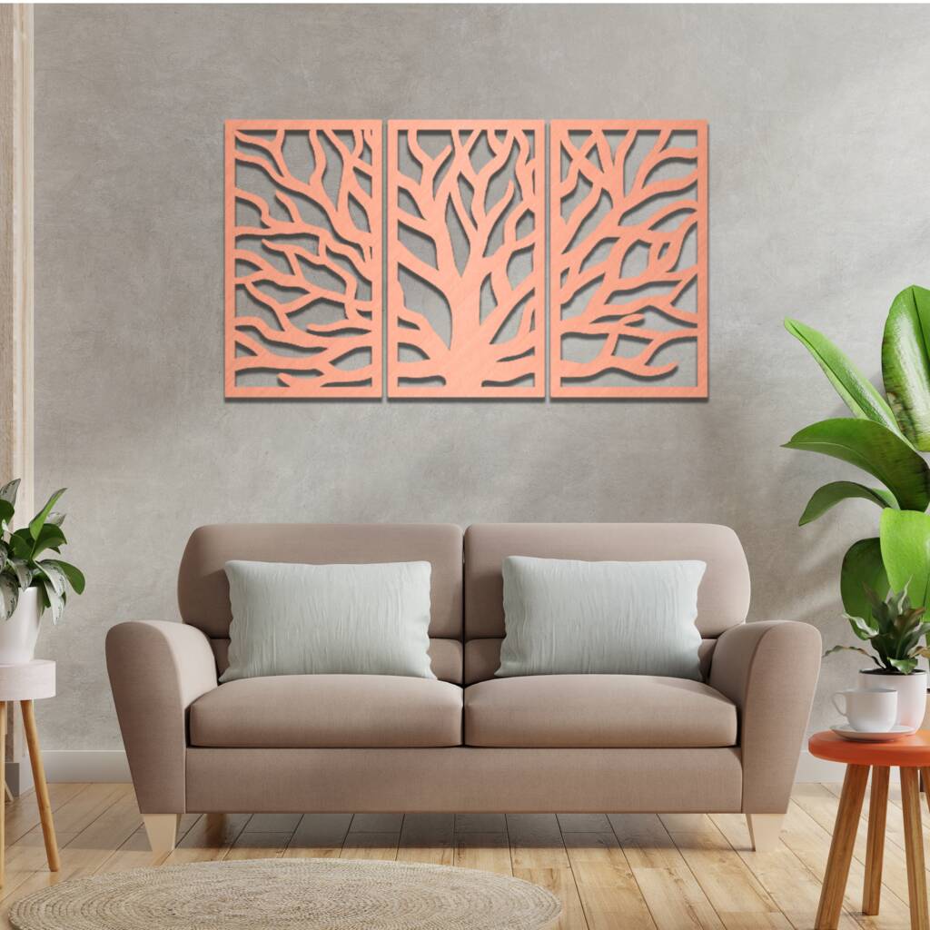 Modern Three Panel Tree Of Life Wooden Wall Art By Duke Craft