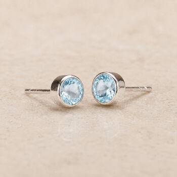 Sterling Silver March Aquamarine Birthstone Stud Earrings, 2 of 8