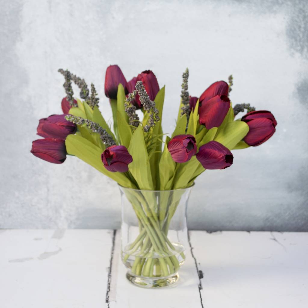 deep maroon artificial tulips in vase by abigail bryans designs ...