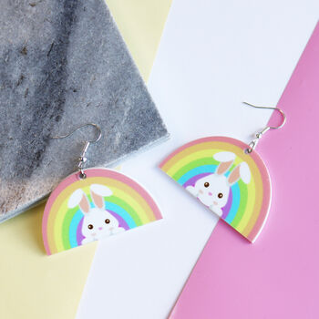 Easter Pastel Rainbow Bunny Earrings, 10 of 10