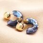 Blue Marbled Chunky Hoop Earrings In Gold, thumbnail 1 of 2