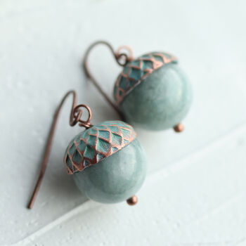 Storm Blue Jade Acorn Earrings, 2 of 12