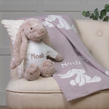 Personalised Beige Bashful Blanket And Bunny Baby Set, 2 of 7