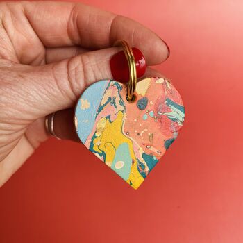 Personalised Colourful Marbled Leather Heart Keyring, 6 of 9