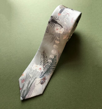 'Mirage' Silk Men's Tie Sage Green With Cactus Design, 2 of 6