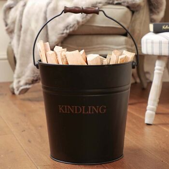 Vintage Style Black And Copper Kindling Bucket, 3 of 6
