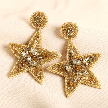 Beaded Star Drop Earrings In Gold, 2 of 3